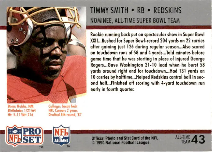 1990-91 Pro Set Super Bowl XXV Silver Anniversary Commemorative #43 Timmy Smith - Football Card Single