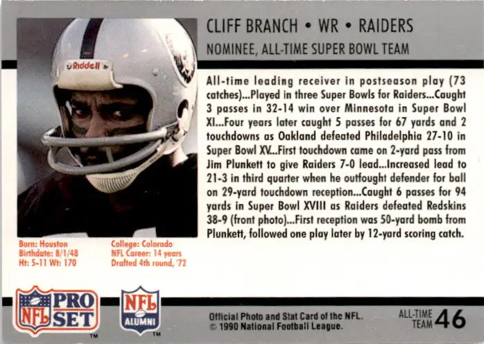 1990-91 Pro Set Super Bowl XXV Silver Anniversary Commemorative #46 Cliff Branch - Football Card Single