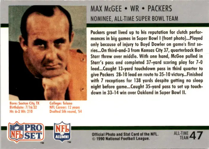 1990-91 Pro Set Super Bowl XXV Silver Anniversary Commemorative #47 Max McGee - Football Card Single