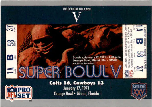1990-91 Pro Set Super Bowl XXV Silver Anniversary Commemorative #5 SB V Ticket - Football Card Single