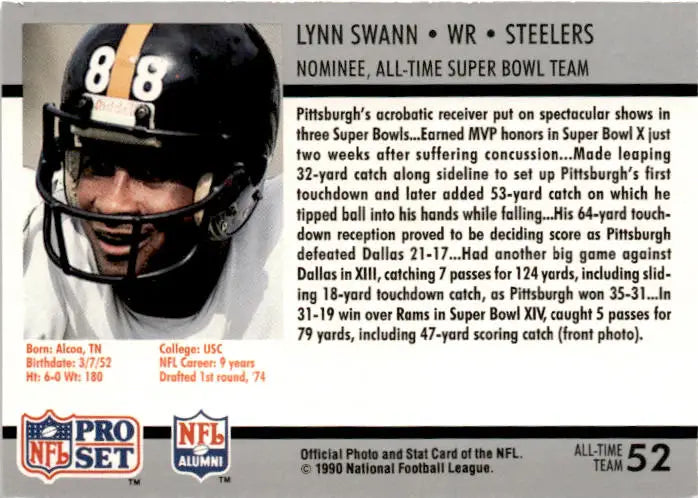 1990-91 Pro Set Super Bowl XXV Silver Anniversary Commemorative #52 Lynn Swann - Football Card Single
