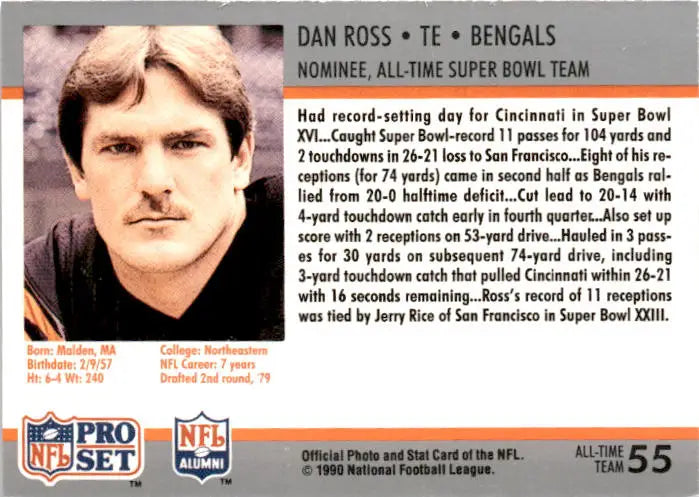 1990-91 Pro Set Super Bowl XXV Silver Anniversary Commemorative #55 Dan Ross - Football Card Single