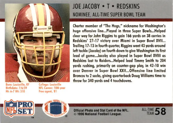 1990-91 Pro Set Super Bowl XXV Silver Anniversary Commemorative #58 Joe Jacoby - Football Card Single