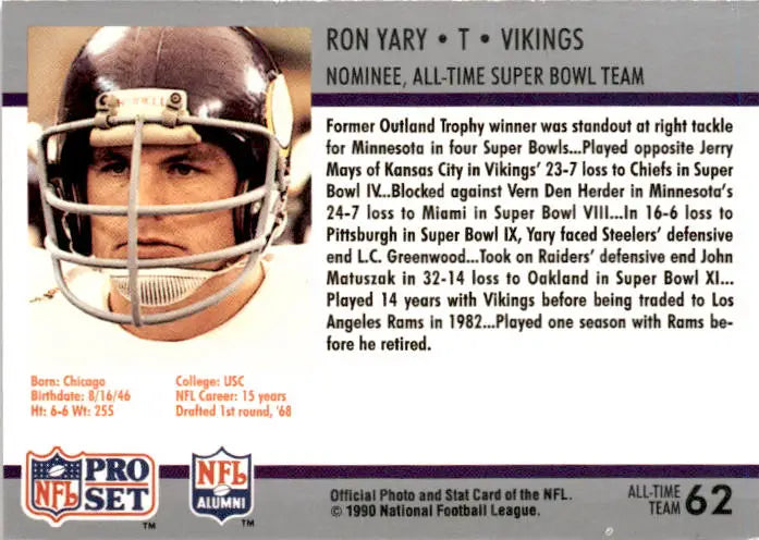 1990-91 Pro Set Super Bowl XXV Silver Anniversary Commemorative #62 Ron Yary - Football Card Single