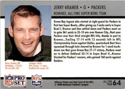 1990-91 Pro Set Super Bowl XXV Silver Anniversary Commemorative #64 Jerry Kramer - Football Card Single