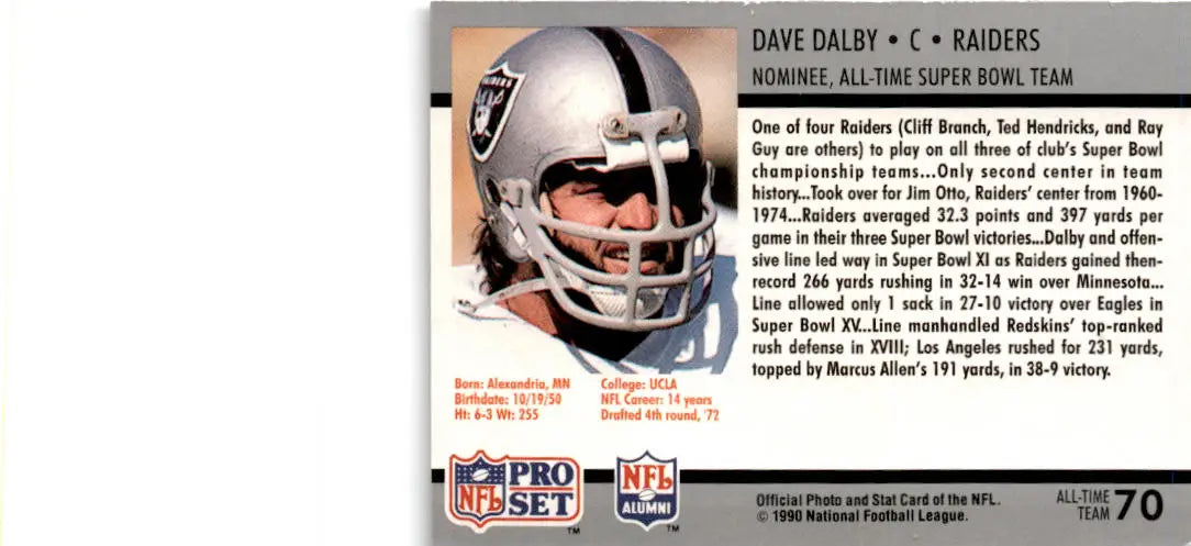 1990-91 Pro Set Super Bowl XXV Silver Anniversary Commemorative #70 Dave Dalby - Football Card Single