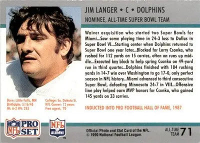 1990-91 Pro Set Super Bowl XXV Silver Anniversary Commemorative #71 Jim Langer - Football Card Single