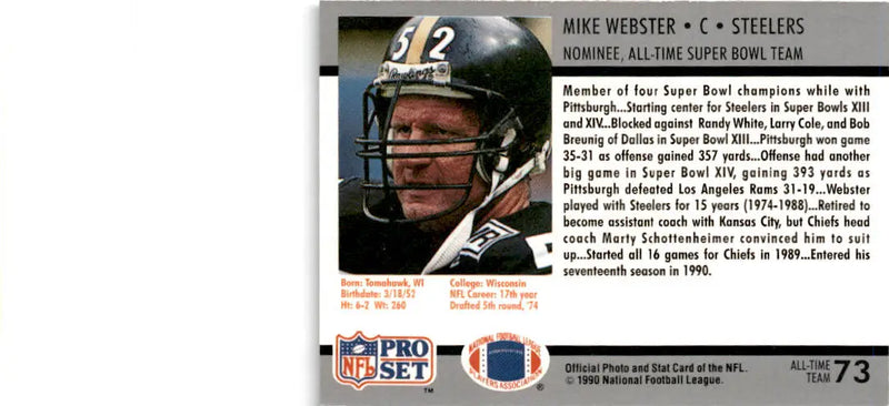 1990-91 Pro Set Super Bowl XXV Silver Anniversary Commemorative #73 Mike Webster - Football Card Single