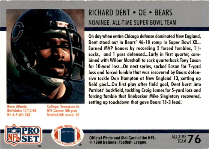 1990-91 Pro Set Super Bowl XXV Silver Anniversary Commemorative #76 Richard Dent - Football Card Single