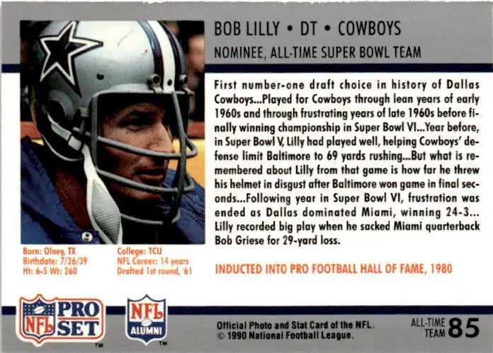 1990-91 Pro Set Super Bowl XXV Silver Anniversary Commemorative #85 Bob Lilly - Football Card Single