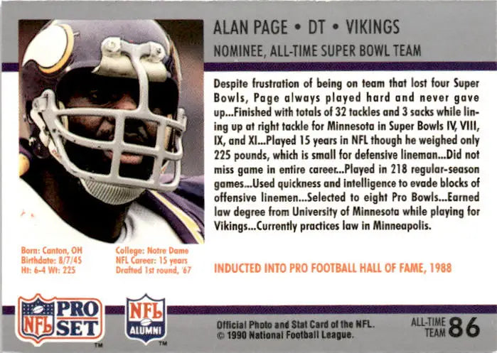 1990-91 Pro Set Super Bowl XXV Silver Anniversary Commemorative #86 Alan Page - Football Card Single