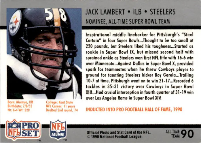 1990-91 Pro Set Super Bowl XXV Silver Anniversary Commemorative #90 Jack Lambert - Football Card Single