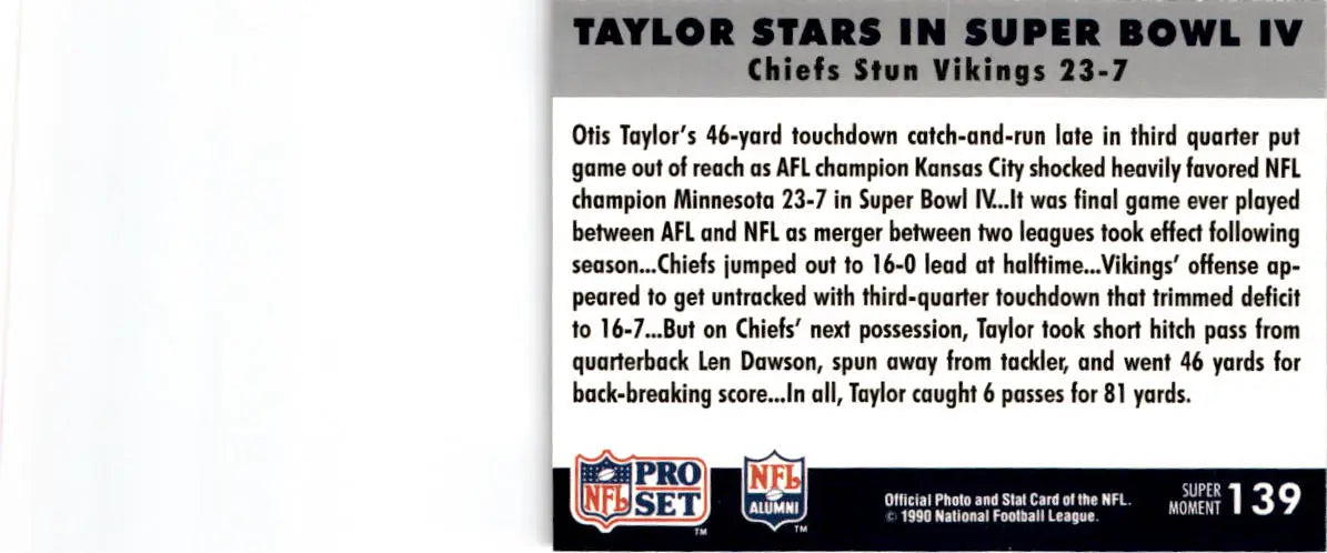 1990-91 Pro Set Super Bowl XXV Silver Anniversary Taylor Stars in Super Bowl IV - Football Card Single