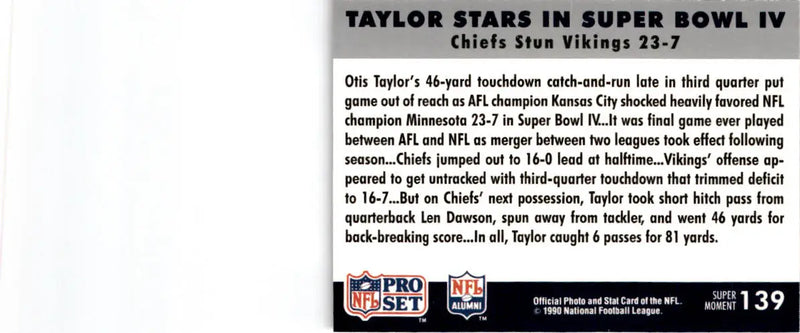1990-91 Pro Set Super Bowl XXV Silver Anniversary Taylor Stars in Super Bowl IV - Football Card Single