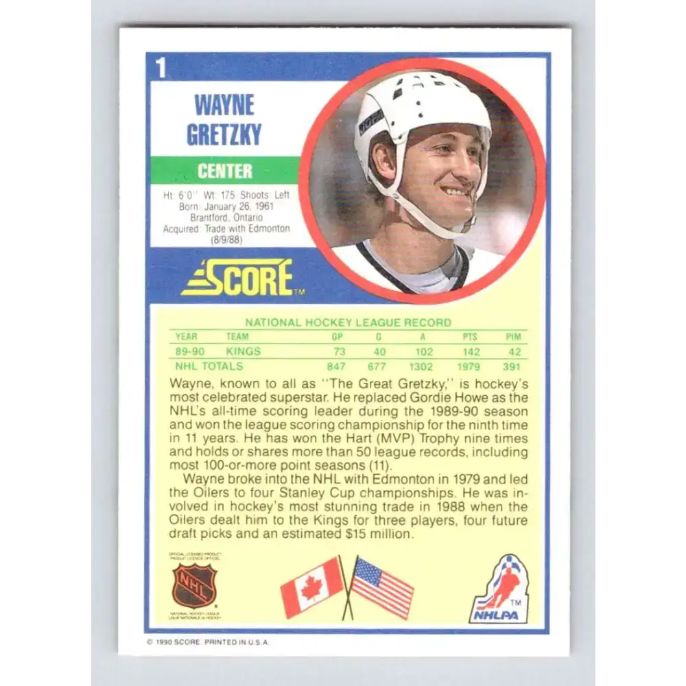 1990-91 Score #1 Wayne Gretzky NM-MT Los Angeles Kings Hockey Card