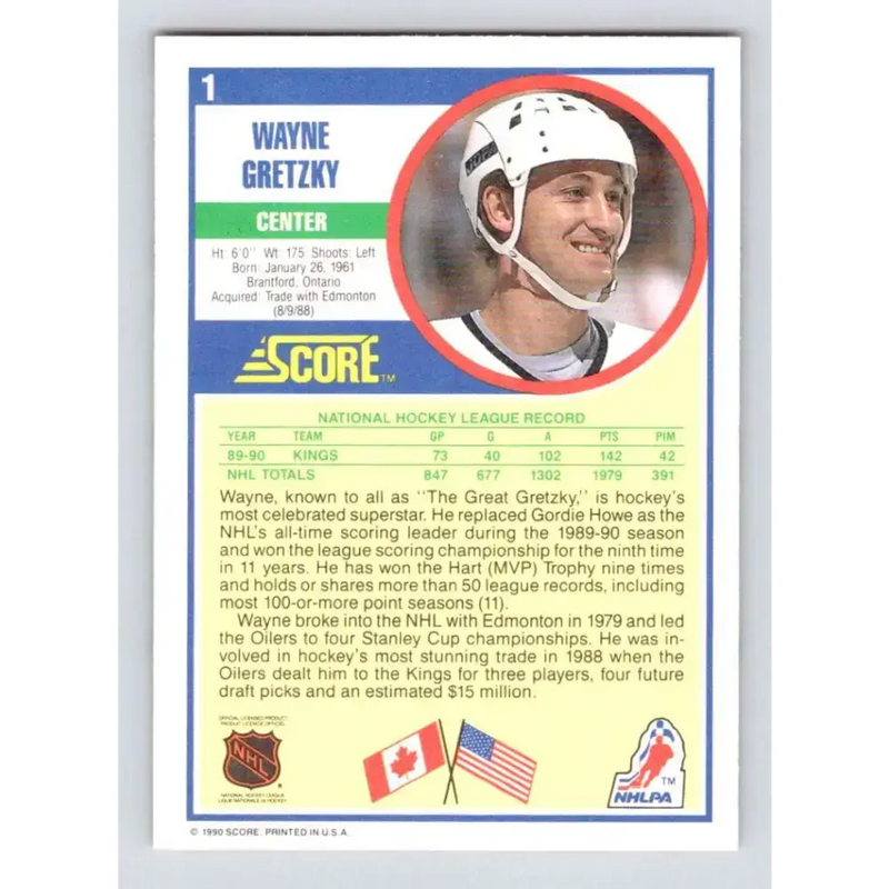 1990-91 Score #1 Wayne Gretzky NM-MT Los Angeles Kings Hockey Card