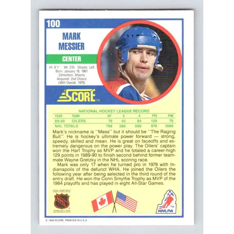 1990-91 Score #100 Mark Messier NM-MT Edmonton Oilers Hockey Card - Hockey Card Single