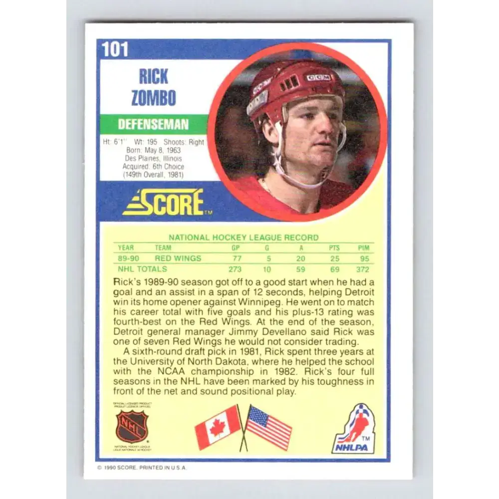 1990-91 Score #101 Rick Zombo NM-MT RC Rookie Detroit Red Wings Hockey Card