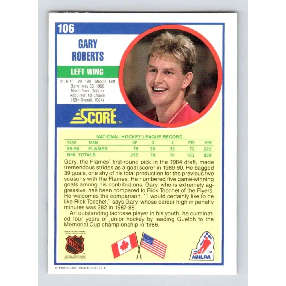 1990-91 Score #106 Gary Roberts NM-MT Calgary Flames Hockey Card - Hockey Card Single