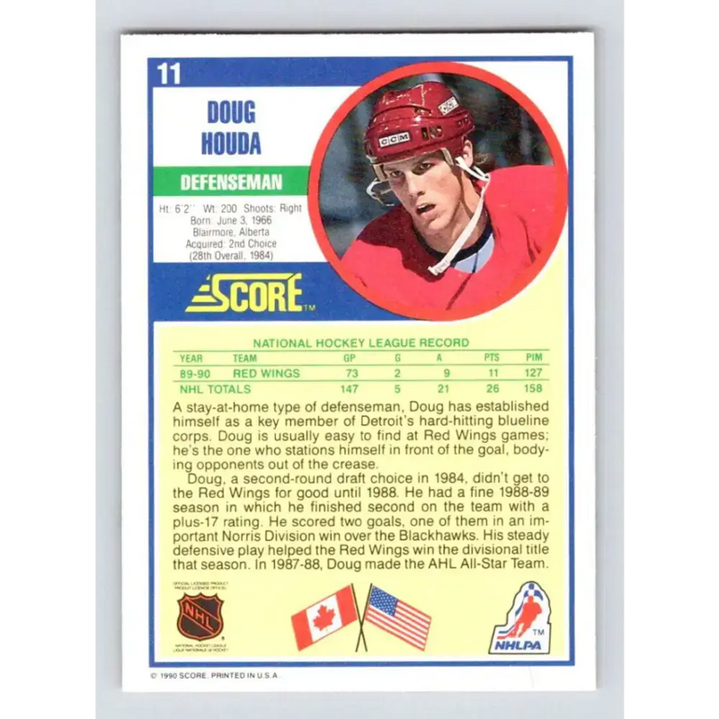 1990-91 Score #11 Doug Houda NM-MT RC Rookie Detroit Red Wings Hockey Card - Hockey Card Single