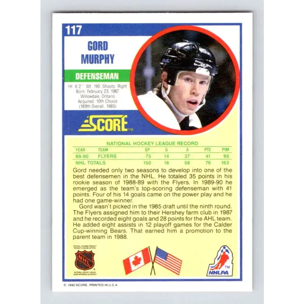 1990-91 Score #117 Gord Murphy NM-MT RC Rookie Philadelphia Flyers Hockey Card - Hockey Card Single