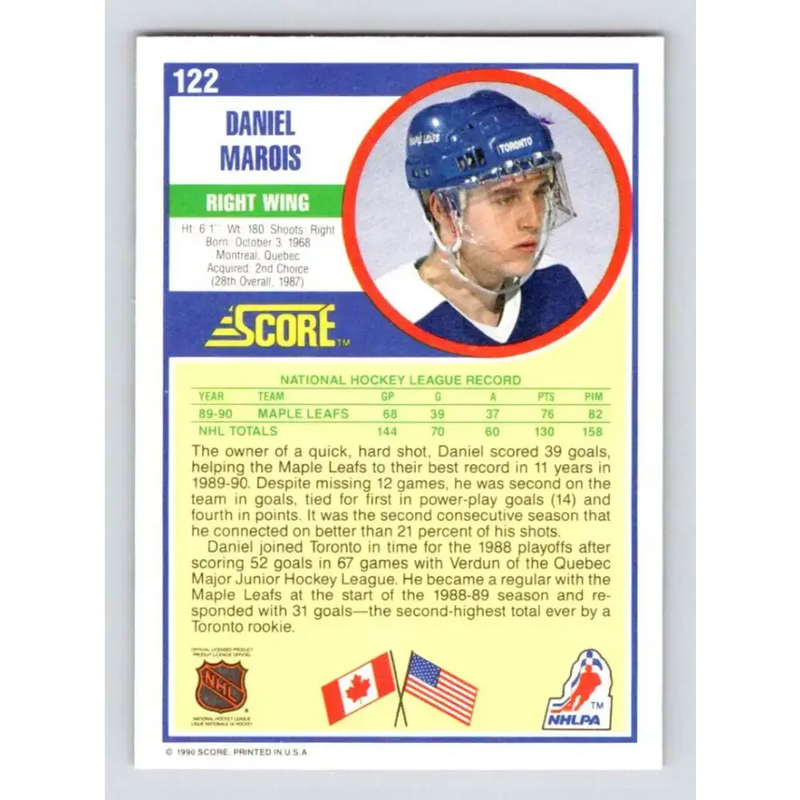 1990-91 Score #122 Daniel Marois NM-MT Toronto Maple Leafs Hockey Card