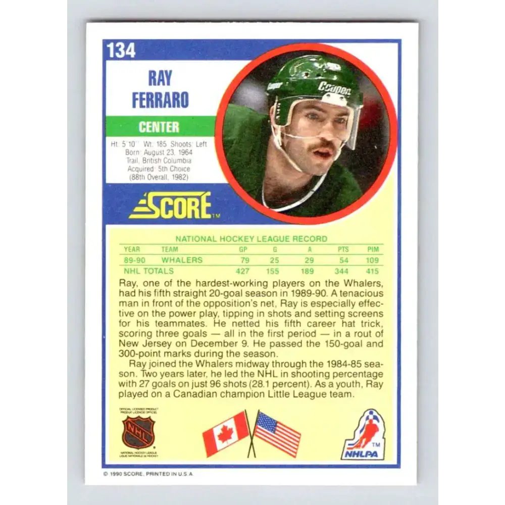 1990-91 Score #134 Ray Ferraro NM-MT Hartford Whalers Hockey Card - Hockey Card Single