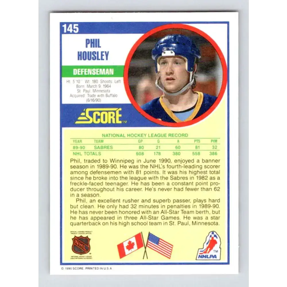 1990-91 Score #145 Phil Housley NM-MT Buffalo Sabres Hockey Card - Hockey Card Single