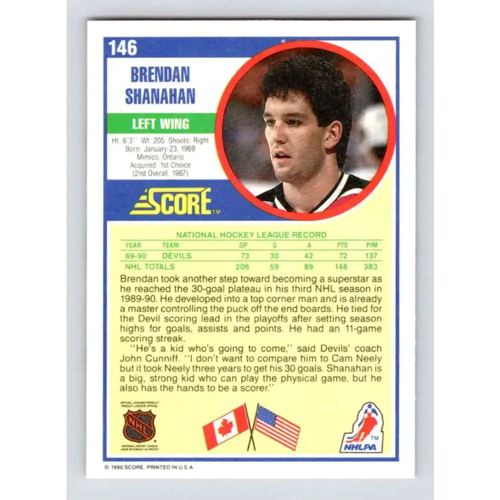 1990-91 Score #146 Brendan Shanahan NM-MT New Jersey Devils Hockey Card - Hockey Card Single