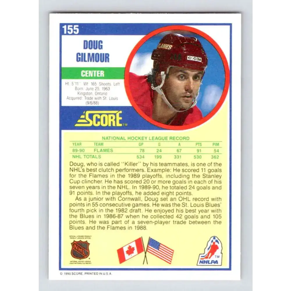 1990-91 Score #155 Doug Gilmour NM-MT Calgary Flames Hockey Card - Hockey Card Single