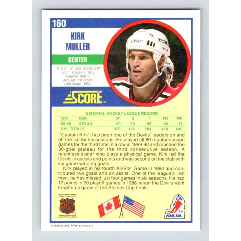 1990-91 Score #160 Kirk Muller NM-MT New Jersey Devils Hockey Card - Hockey Card Single
