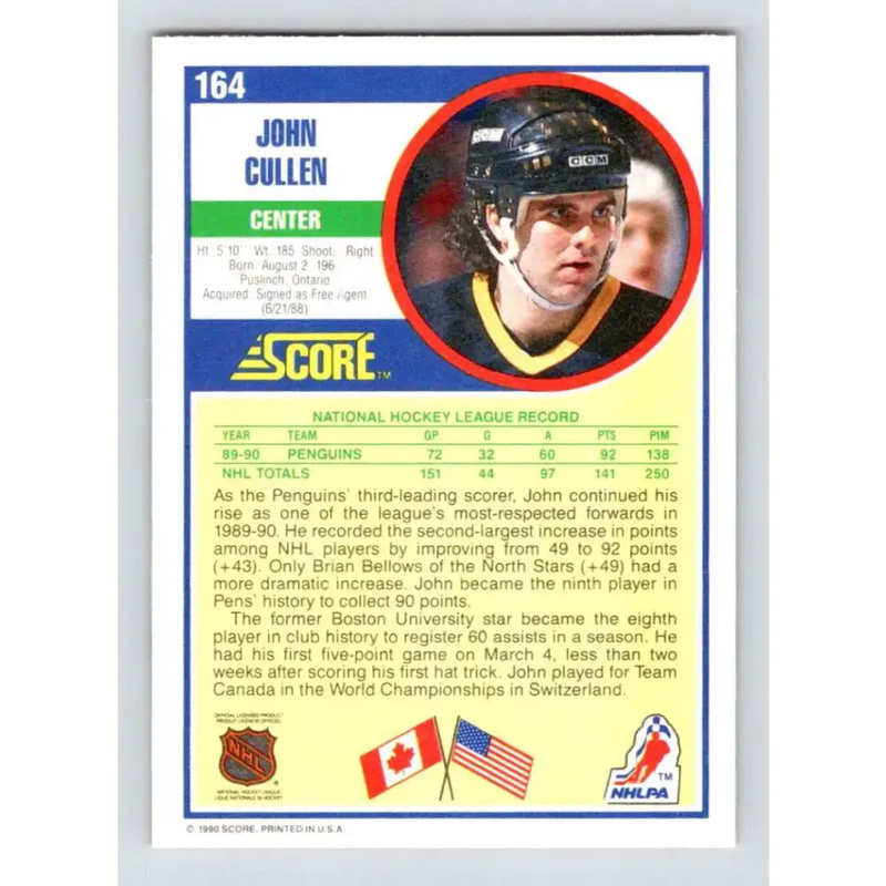 1990-91 Score #164 John Cullen NM-MT Pittsburgh Penguins Hockey Card - Hockey Card Single