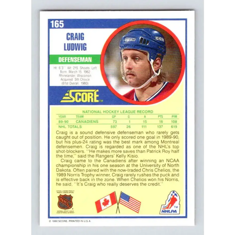 1990-91 Score #165 Craig Ludwig NM-MT Montreal Canadiens Hockey Card - Hockey Card Single