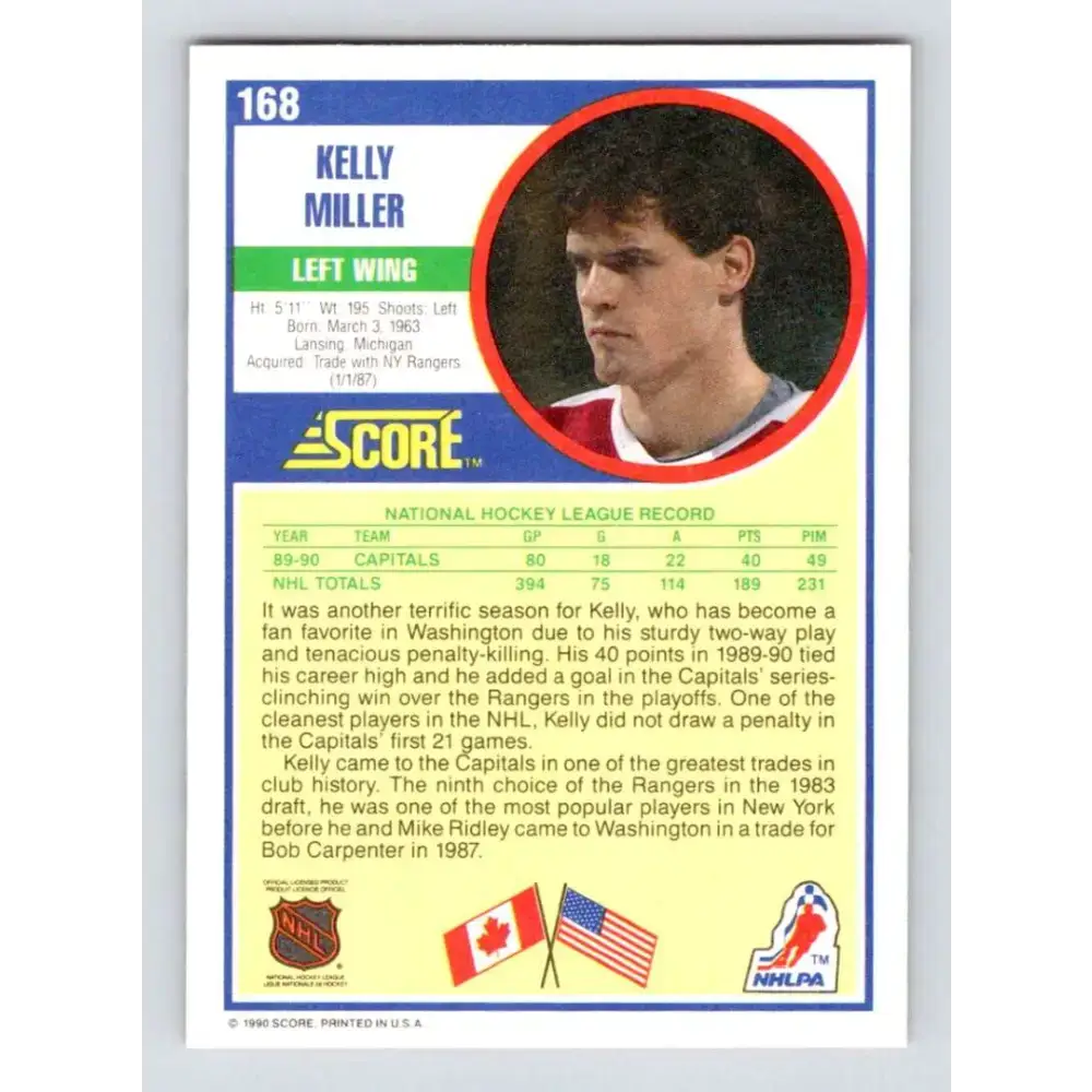 1990-91 Score #168 Kelly Miller NM-MT Washington Capitals Hockey Card