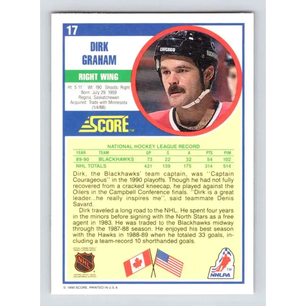 1990-91 Score #17 Dirk Graham NM-MT Chicago Blackhawks Hockey Card - Hockey Card Single