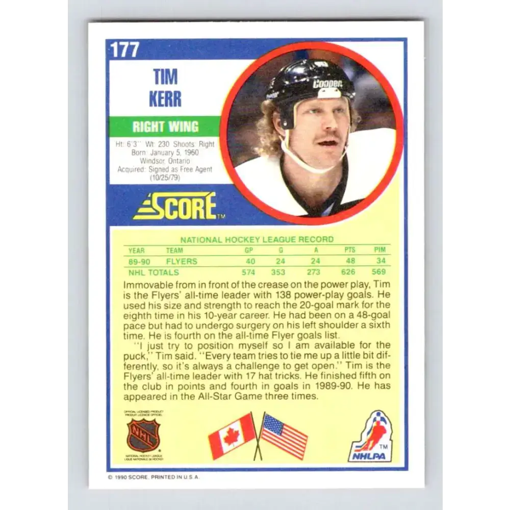 1990-91 Score #177 Tim Kerr NM-MT Philadelphia Flyers Hockey Card