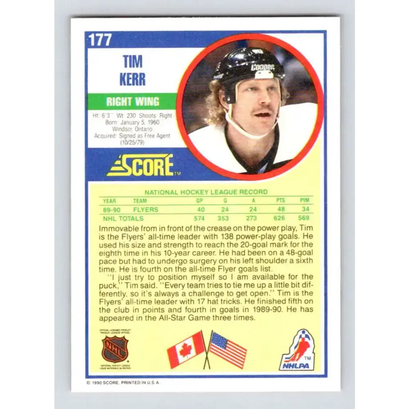 1990-91 Score #177 Tim Kerr NM-MT Philadelphia Flyers Hockey Card
