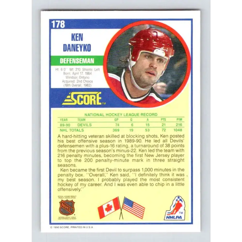 1990-91 Score #178 Ken Daneyko NM-MT New Jersey Devils Hockey Card - Hockey Card Single