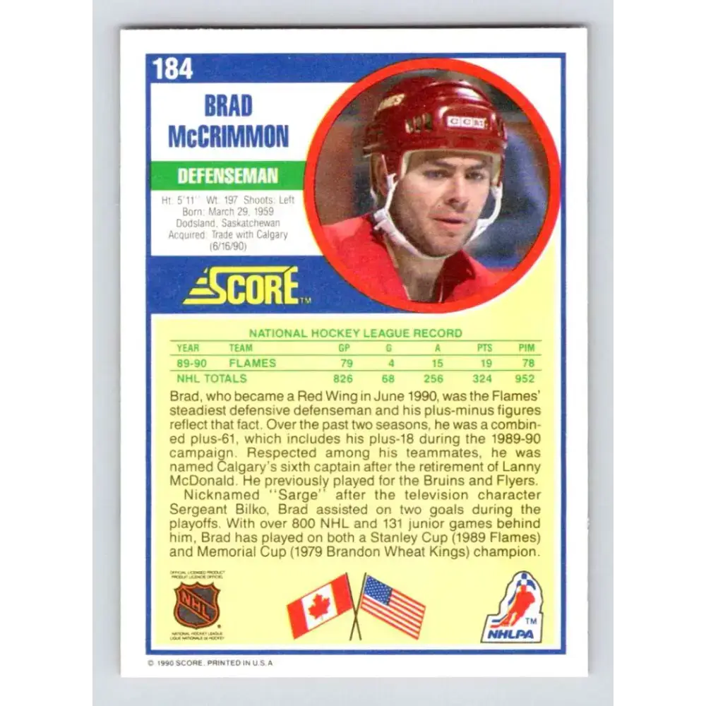 1990-91 Score #184 Brad McCrimmon NM-MT Calgary Flames Hockey Card - Hockey Card Single