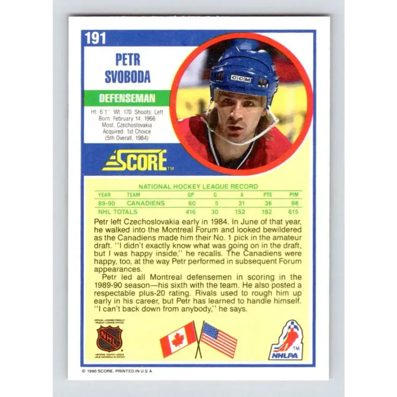 1990-91 Score #191 Petr Svoboda NM-MT Montreal Canadiens Hockey Card - Hockey Card Single