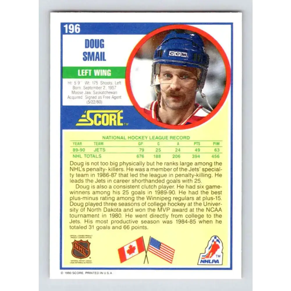 1990-91 Score #196 Doug Smail NM-MT Winnipeg Jets Hockey Card - Hockey Card Single