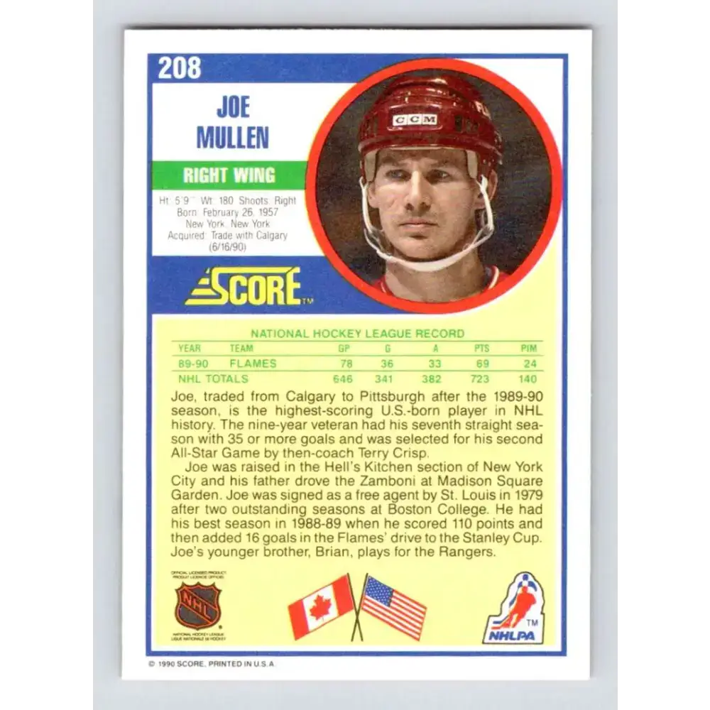 1990-91 Score #208 Joe Mullen NM-MT Calgary Flames Hockey Card - Hockey Card Single