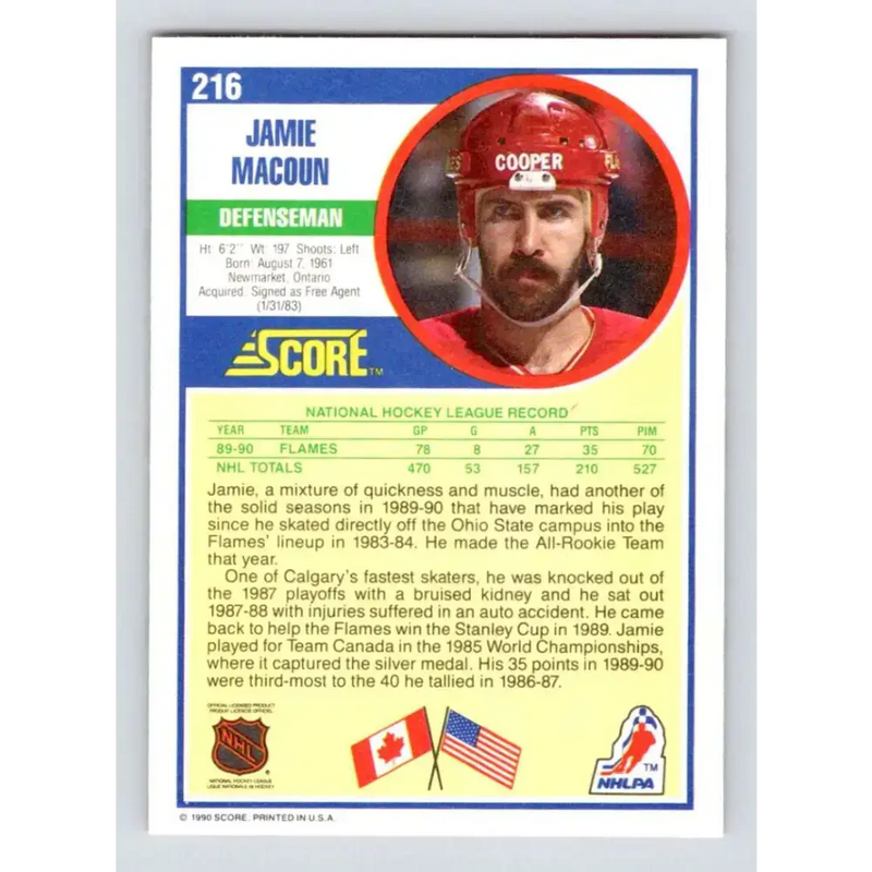 1990-91 Score #216 Jamie Macoun NM-MT Calgary Flames Hockey Card - Hockey Card Single