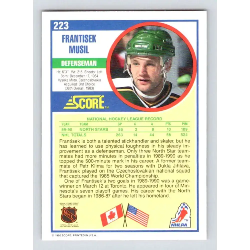1990-91 Score #223 Frank Musil NM-MT Minnesota North Stars Hockey Card