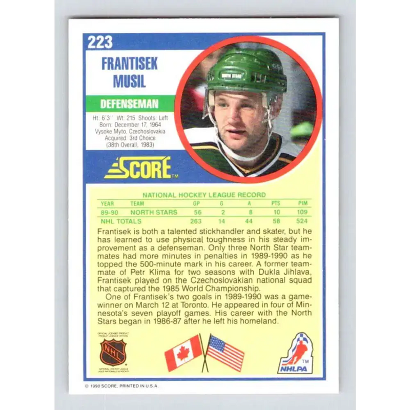 1990-91 Score #223 Frank Musil NM-MT Minnesota North Stars Hockey Card
