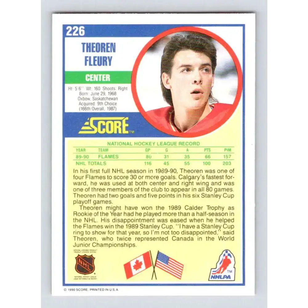 1990-91 Score #226 Theo Fleury NM-MT Calgary Flames Hockey Card - Hockey Card Single