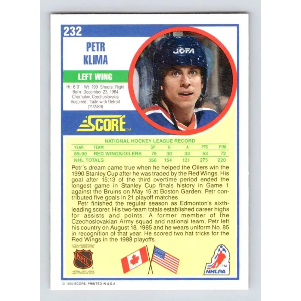 1990-91 Score #232 Petr Klima NM-MT Edmonton Oilers Hockey Card - Hockey Card Single