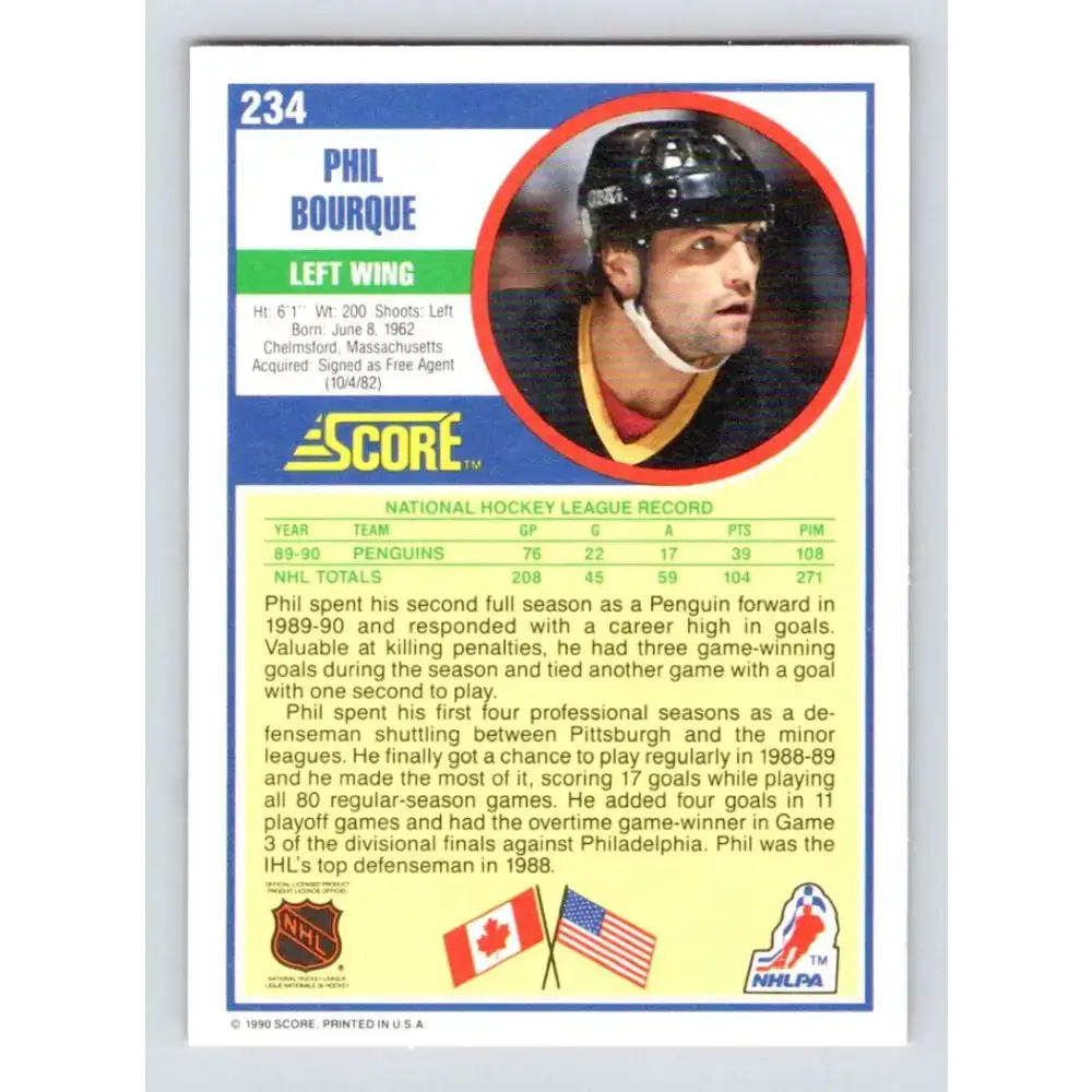 1990-91 Score #234 Phil Bourque NM-MT Pittsburgh Penguins Hockey Card