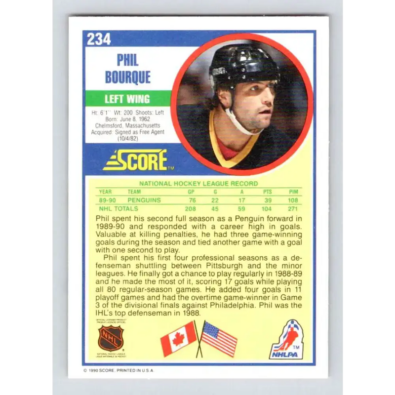 1990-91 Score #234 Phil Bourque NM-MT Pittsburgh Penguins Hockey Card