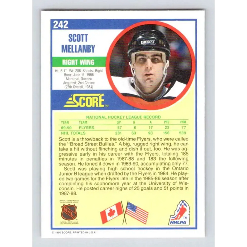 1990-91 Score #242 Scott Mellanby NM-MT Philadelphia Flyers Hockey Card - Hockey Card Single